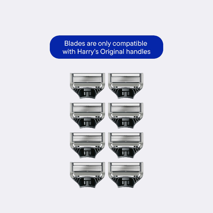8 Original blades with a compatibility note on a light gray background
